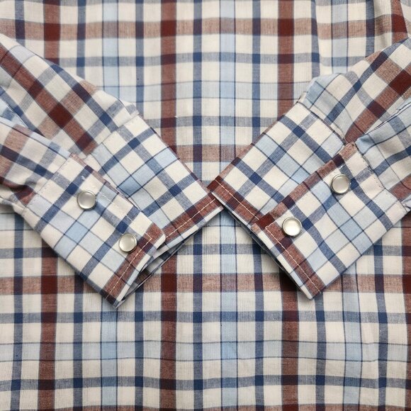 Ely Cattleman Boys Shirt Blue Plaid Western Long Sleeve Pearl Snap Small - Picture 7 of 8